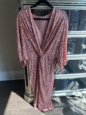 ASOS Rose Pink Sequin Knot-Front Midi Dress
